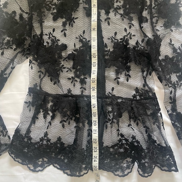 Eilly Bazar Shirt Sheer Floral Black Mock-neck Lace Tops Size Large - Picture 9 of 12